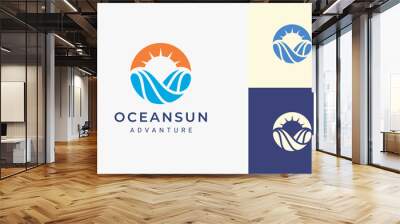 Ocean or beach logo with simple sun and ocean shape Wall mural