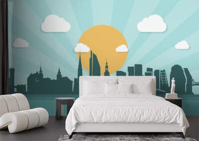 Oslo skyline - flat design  Wall mural