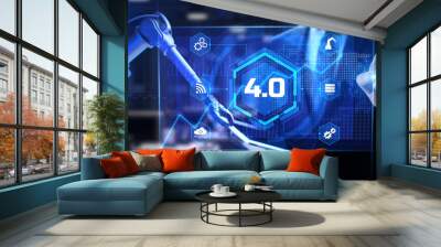 4.0 industry IIOT Industrial internet. Business industrial technology concept. Cobot 3d render. Wall mural