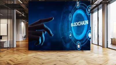 Blockchain technology. Block chain cryptocurrency fintech digital finance concept. Wall mural