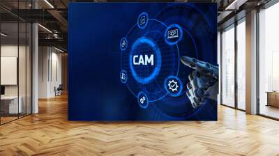 CAM computer aided manufacturing engineering system smart technology concept. Robotic arm 3d rendering. Wall mural