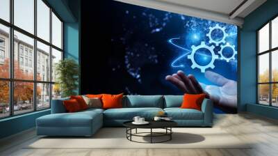 gears icon on screen. business and industrial process automation rpa technology concept. Wall mural