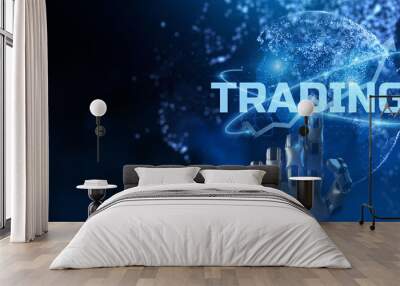 Robot Trading Robotic Hand Pressing button in screen. Financial market Forex concept. Wall mural