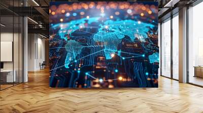 Active world trade, world market. Global electronics market Wall mural