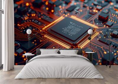 CPU and microprocessor concept, central computer processor circuit board, microchip hd background Wall mural