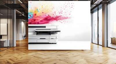 office or professional photocopier or printer with color splashes for high quality printing services as wide banner with copy space area Wall mural