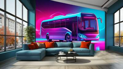 futuristic bus with neon lighting style Wall mural