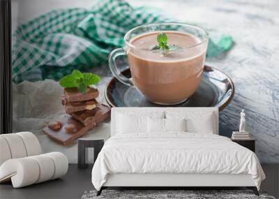 hot chocolate in a cup on a table, selective focus Wall mural