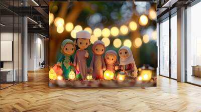 3D Muslim family decor with Ramadan decor with a simple background Wall mural