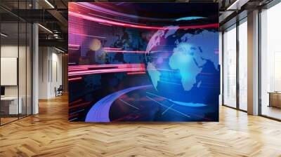 3D World News Background, digital world breaking news Studio Background for news report and breaking news on world live report Wall mural