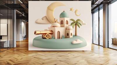 A simplified 3D design for the holy month of Ramadan Wall mural