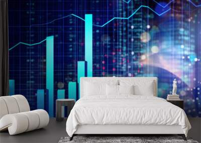 Chart of business data graph diagram and growth financial graphic report information on futuristic finance Wall mural