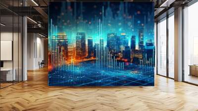 Chart of business data graph diagram and growth financial graphic report information on futuristic finance Wall mural