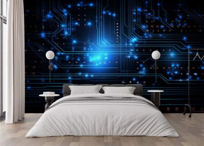 Digital technology futuristic banner with circuit lines  Wall mural