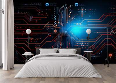 Digital technology futuristic banner with circuit lines  Wall mural