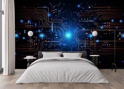 Digital technology futuristic banner with circuit lines  Wall mural