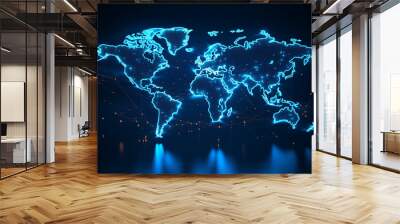 Digital world map hologram blue background Wall mural