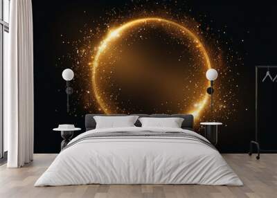 Golden glitter sparkle particle circular frame background Wall mural