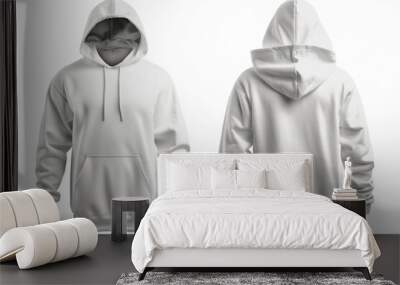 Men's white blank hoodie template,from two sides, for your design mockup for print, isolated on white background Wall mural