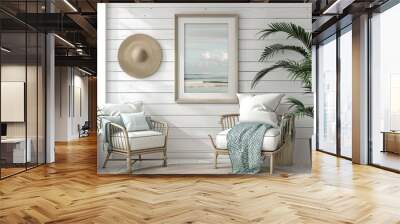 Mockup frame close up in coastal style home interior background, 3d render Wall mural