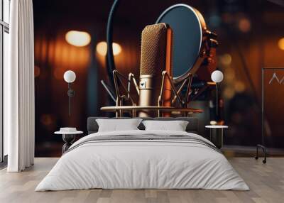 Modern professional microphone in recording studio Wall mural