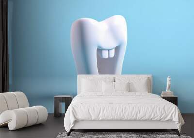 Toothpaste brush with a 3D design of white teeth in a white background Wall mural