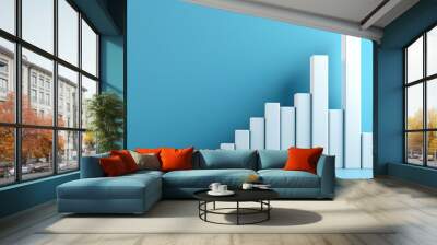 White rising bar chart on blue background with copy space Wall mural