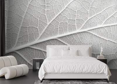 A close-up shot of a leaf's intricate veins, showcasing its delicate structure and natural beauty. The image is in monochrome, highlighting the intricate details of the leaf's network of veins. Wall mural