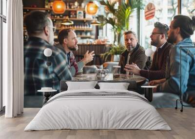 A group of men talking in a cafe, AI generated Image Wall mural