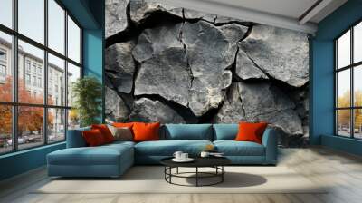 Close-up of rough, cracked, gray stone texture. Wall mural