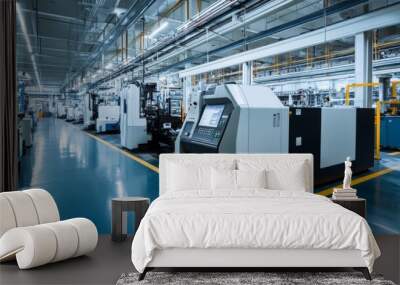 Modern factory interior with industrial machinery and equipment. Wall mural