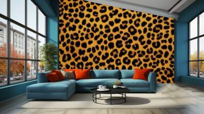 Seamless pattern of black leopard spots on an orange background. Wall mural