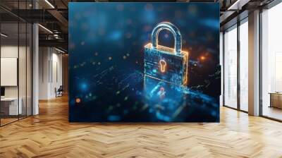 Digital padlock for computing system on dark blue background, cyber security technology for fraud prevention and privacy data network protection concept Wall mural