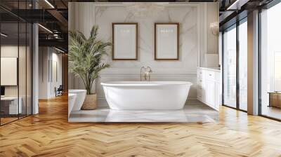 Interior of a luxury home bathroom featuring a bathtub, two sinks, and a toilet. mock-up framework Wall mural