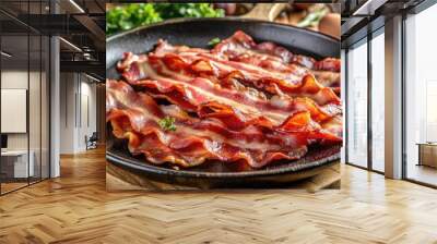 Bacon on a platter skillet served and ready for breakfast Wall mural