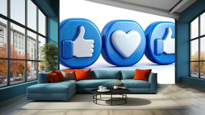 blue social media icon set thumbs, comment, share and love 3d style Wall mural