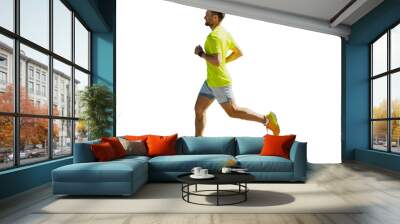 A male runner, wearing running shoes and a sports T-shirt, is training. cut out
 Wall mural