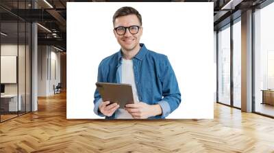 A positive male manager utilizes a tablet and laptop computer. cut out
 Wall mural