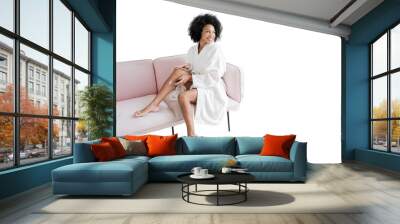 Body Care woman sitting on sofa after spa, transparent background, png. Wall mural