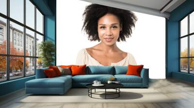 Portrait of a woman with curly hair on a transparent background Wall mural