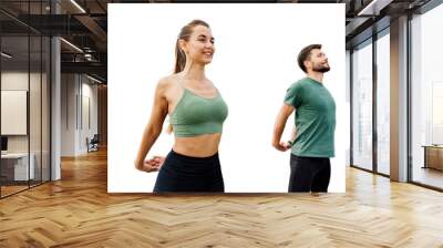 Warm-up workout woman and man sports people exercise together. Sports people like to train together. Athletes have an active lifestyle. Wall mural