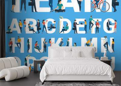  White letter with  young people. Wall mural