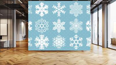 Flat design line snowflakes vector icon set. Wall mural