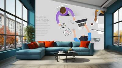 Flat design web page concept for creative business process and business strategy, teamwork. Trendy vector illustration home office and outsource mock up for website and mobile app. Wall mural