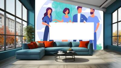 people with blank white banner Wall mural