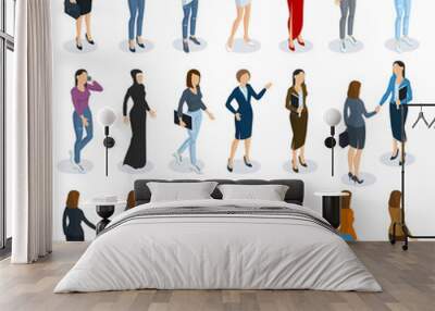 Set of isometric  vector standing  women  Wall mural