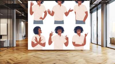 Young man c gesture set. Wall mural