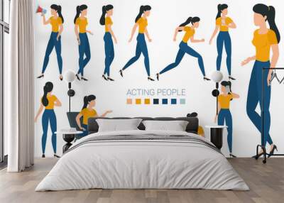 young woman character  gestures and poses  Wall mural