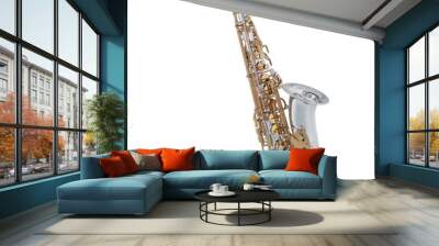 Nickel Gold Alto Saxophone, Woodwind Music Instrument Isolated on White background Wall mural