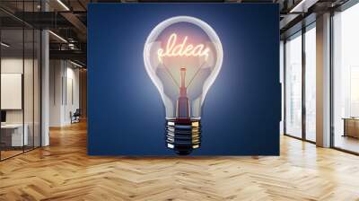 Glowing light bulb with the word idea Wall mural